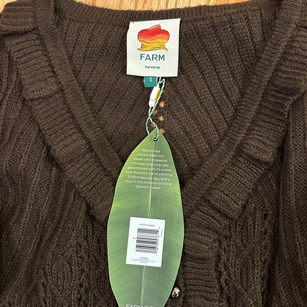 NWT FARM Rio Lace Stitch Knit Ruffles Cardigan - Picture 2 of 11